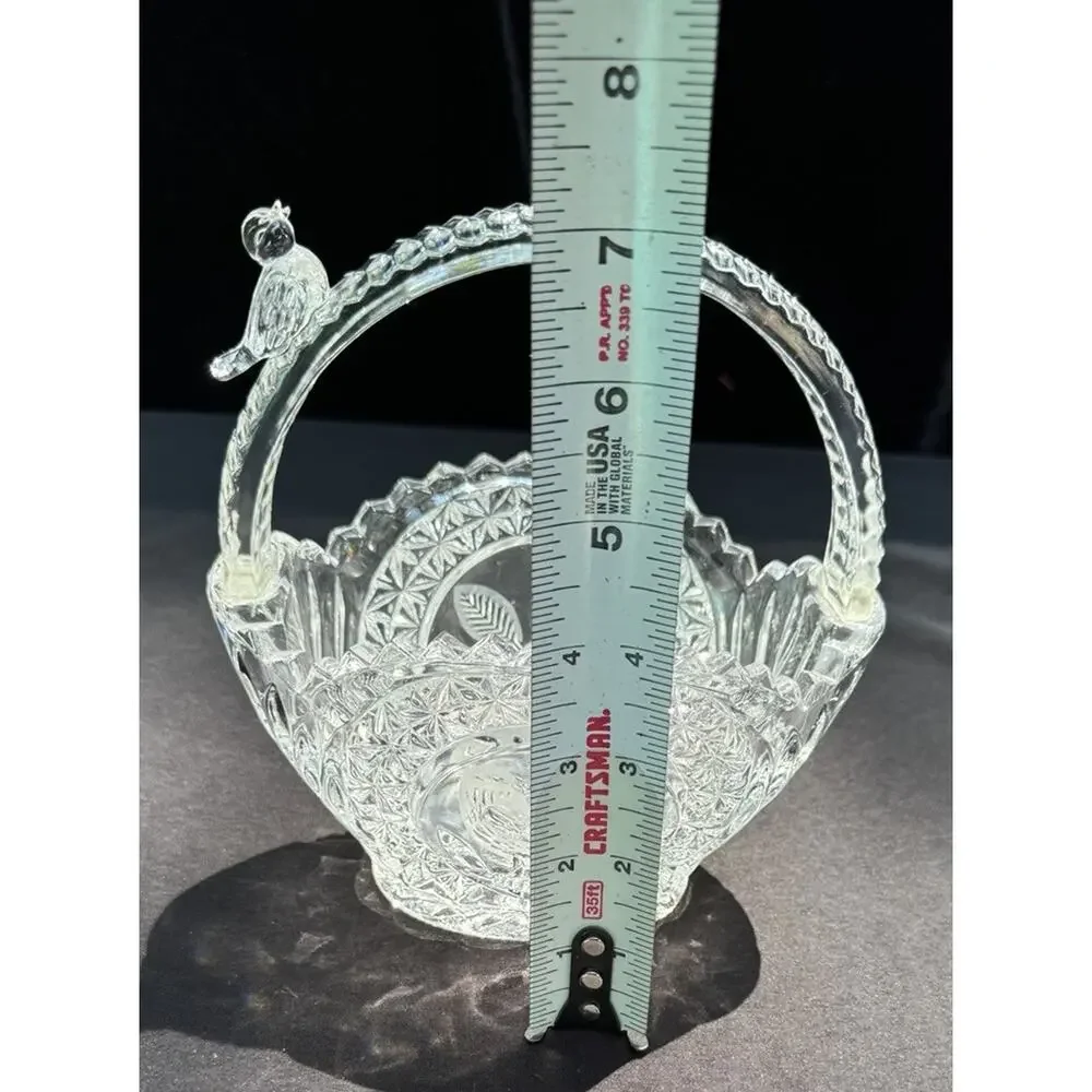 Hofbauer Byrdes Lead Crystal Basket Bird Handle Etched German Glass 6